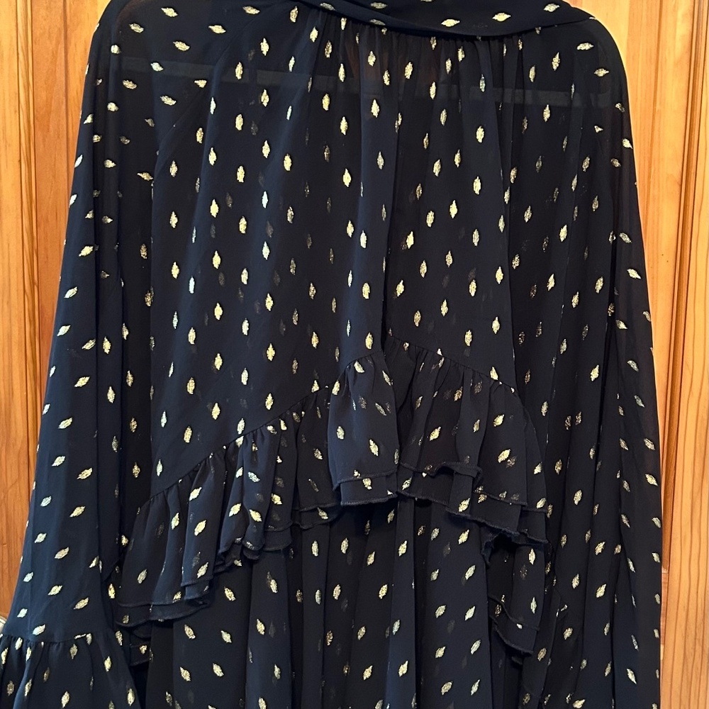 Commense Black Mini Dress with Gold Leaf Print